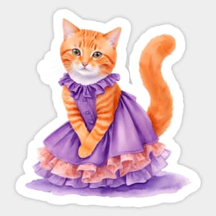 Ginger cat wearing purple dress for Halloween Sticker